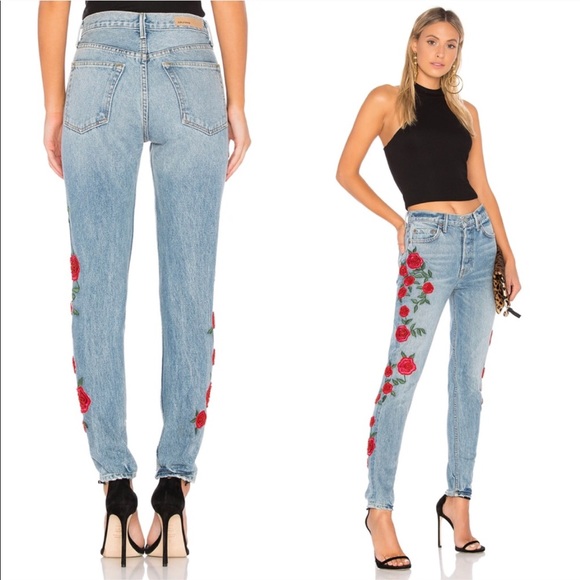 GRLFRND Denim - 🌹GRLFRND Rose Embroidered Jeans
